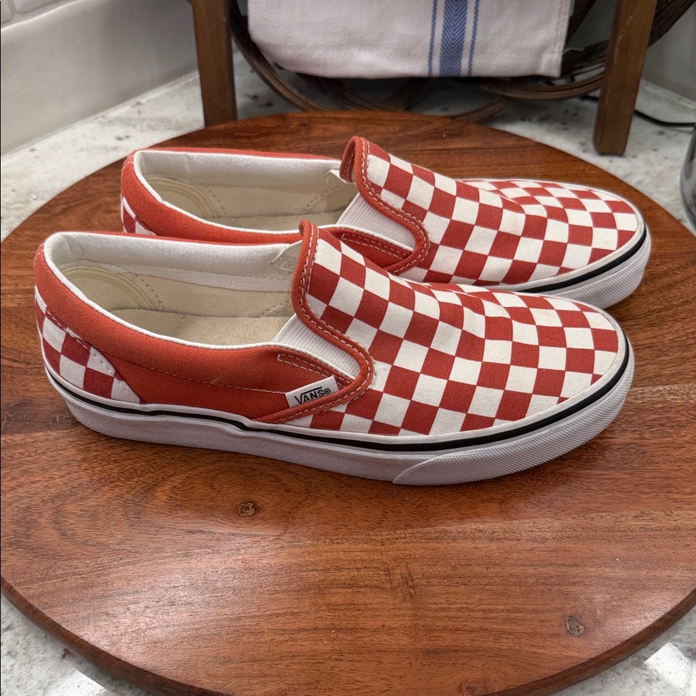 Vans Brown Checkerboard Slip-On Shoes - Picture 2 of 5